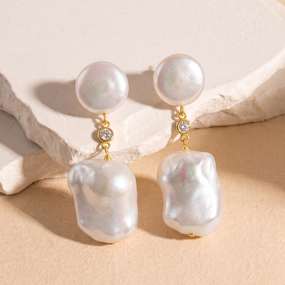 Pendientes de aro con perla natural en plata de ley 925, joyería de moda, regalo para mujeres y niñas.