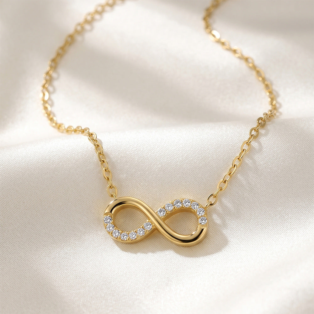 316 Stainless Steel Paved Micro CZ Infinity Symbol Necklace, Fully Encrusted Sparkling Cubic Zirconia, Polished Delicate Cable Chain