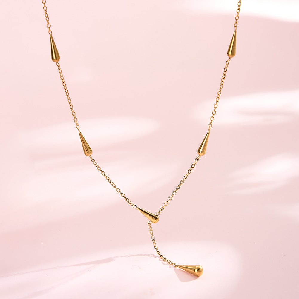 Stainless Steel Teardrop Y Drop Necklace, Multi Polished Teardrop Charms Station Y-Shaped Pendant Necklace on Dainty Cable Chain