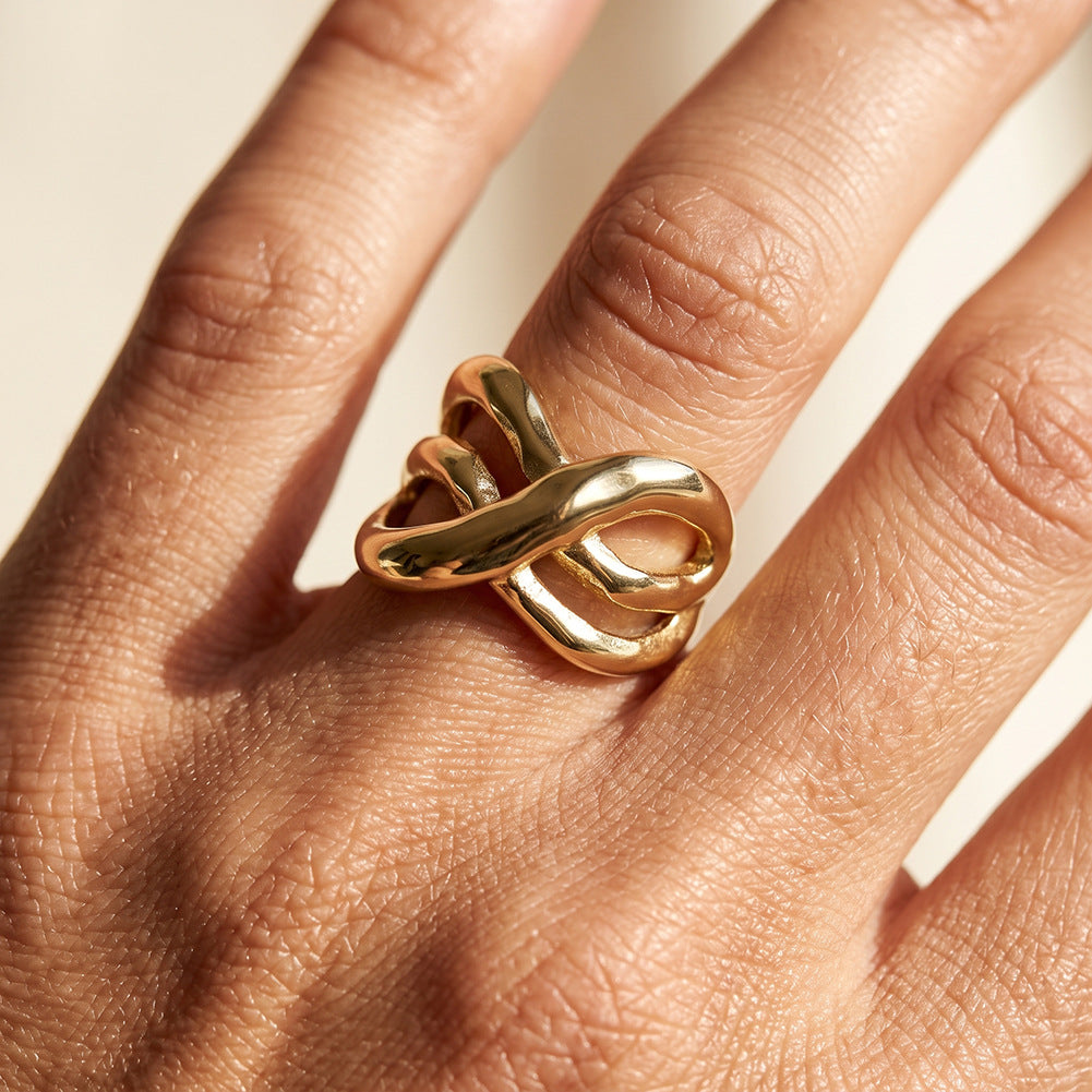 Stainless Steel Gold Plated Irregular Intertwined Open Statement Ring