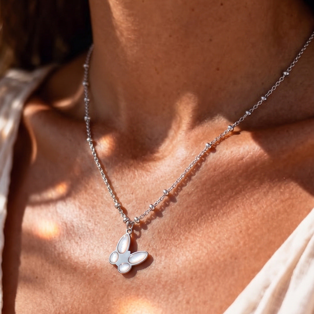 Stainless Steel Butterfly Mother of Pearl Necklace, Butterfly Pendant with Lustrous Iridescent Mother of Pearl Inlaid on Wings