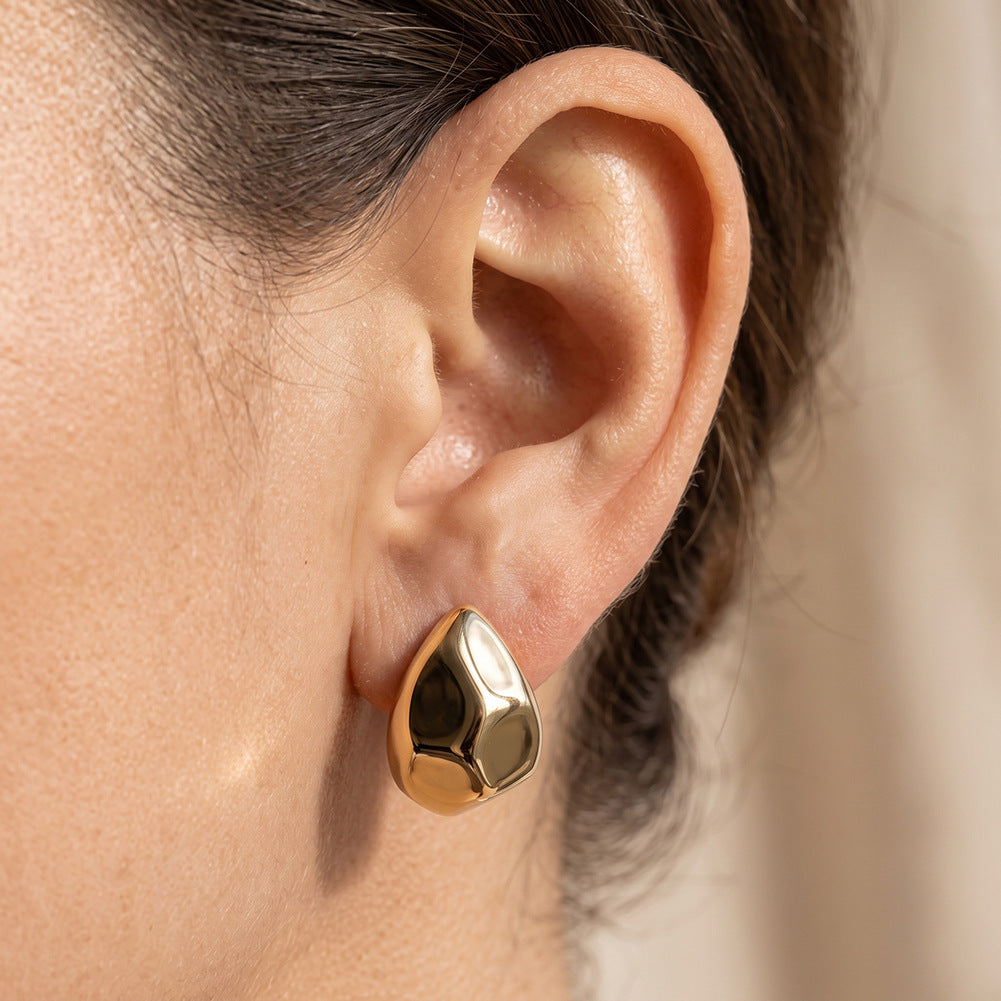 Stainless Steel Irregular Teardrop Chunky Huggie Stud Earrings