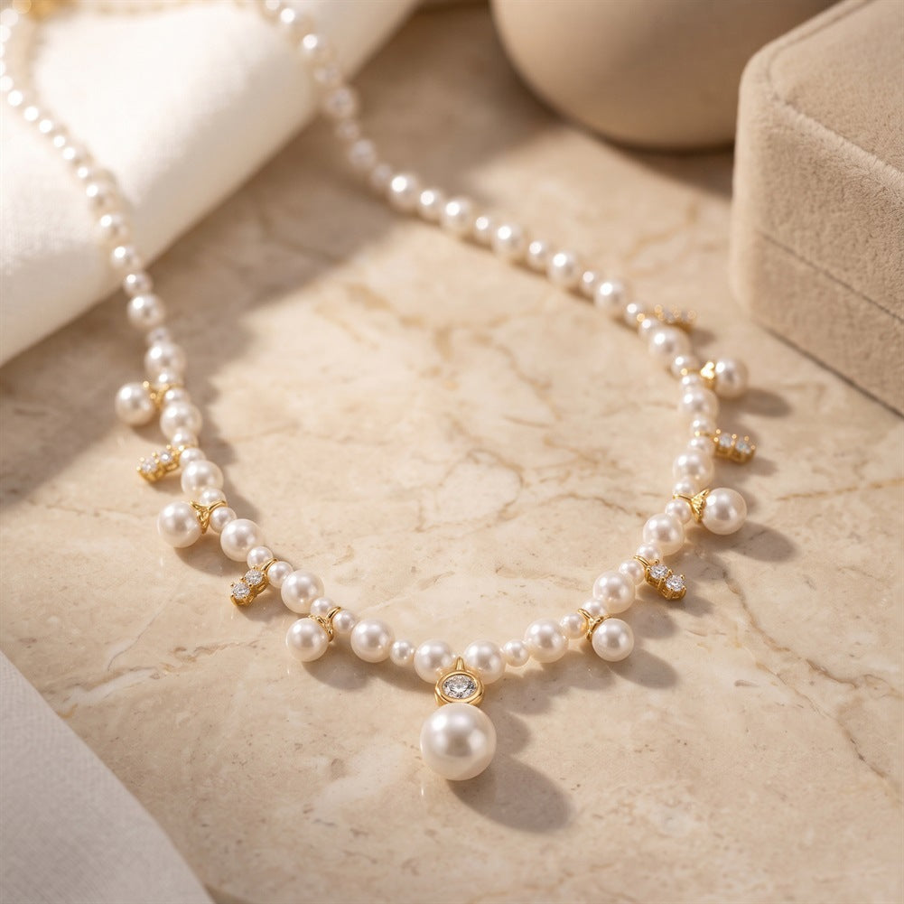 S925 Sterling Silver Graduated Grey Pearl Choker Necklace, Multi-Size Round Grey Pearls with Subtle Shimmer Accented with Tiny Sparkling Zircon