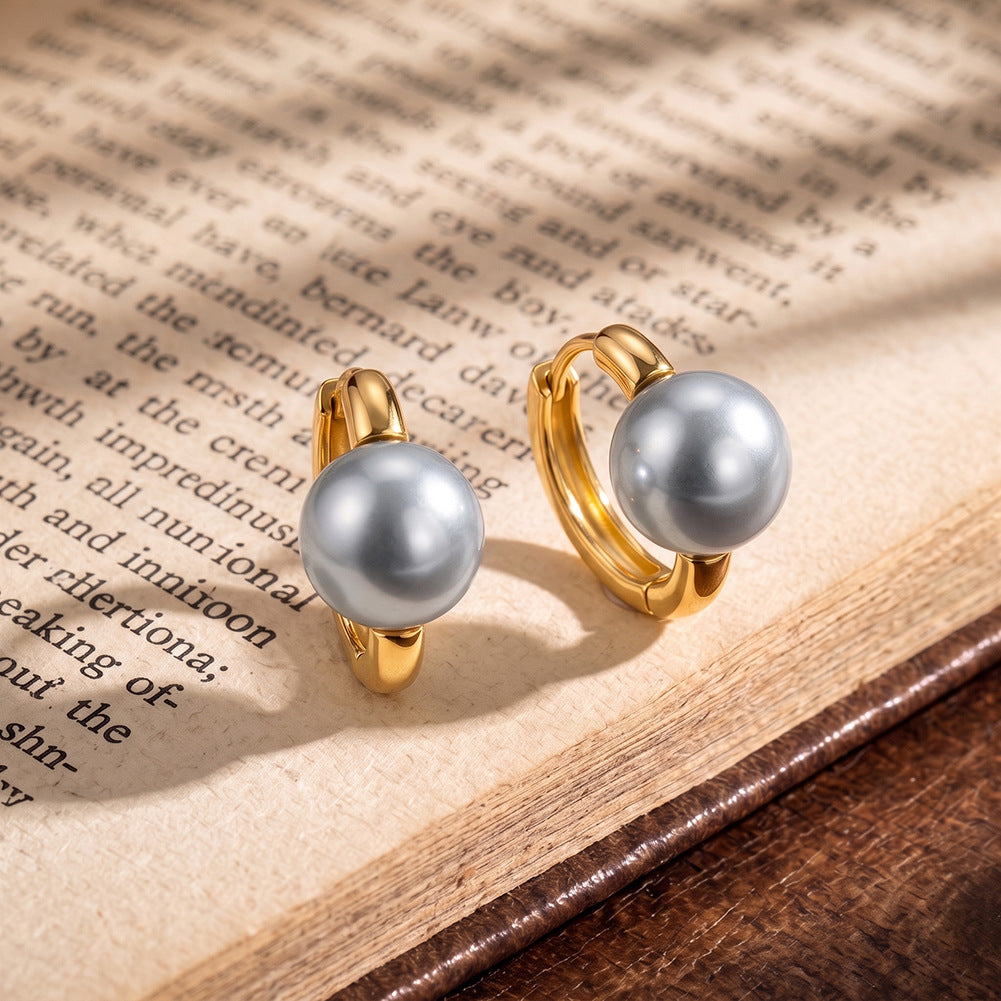 S925 Sterling Silver Single Pearl Huggie Hoop Earrings, Plump Round Pearl with Even Natural Lustre