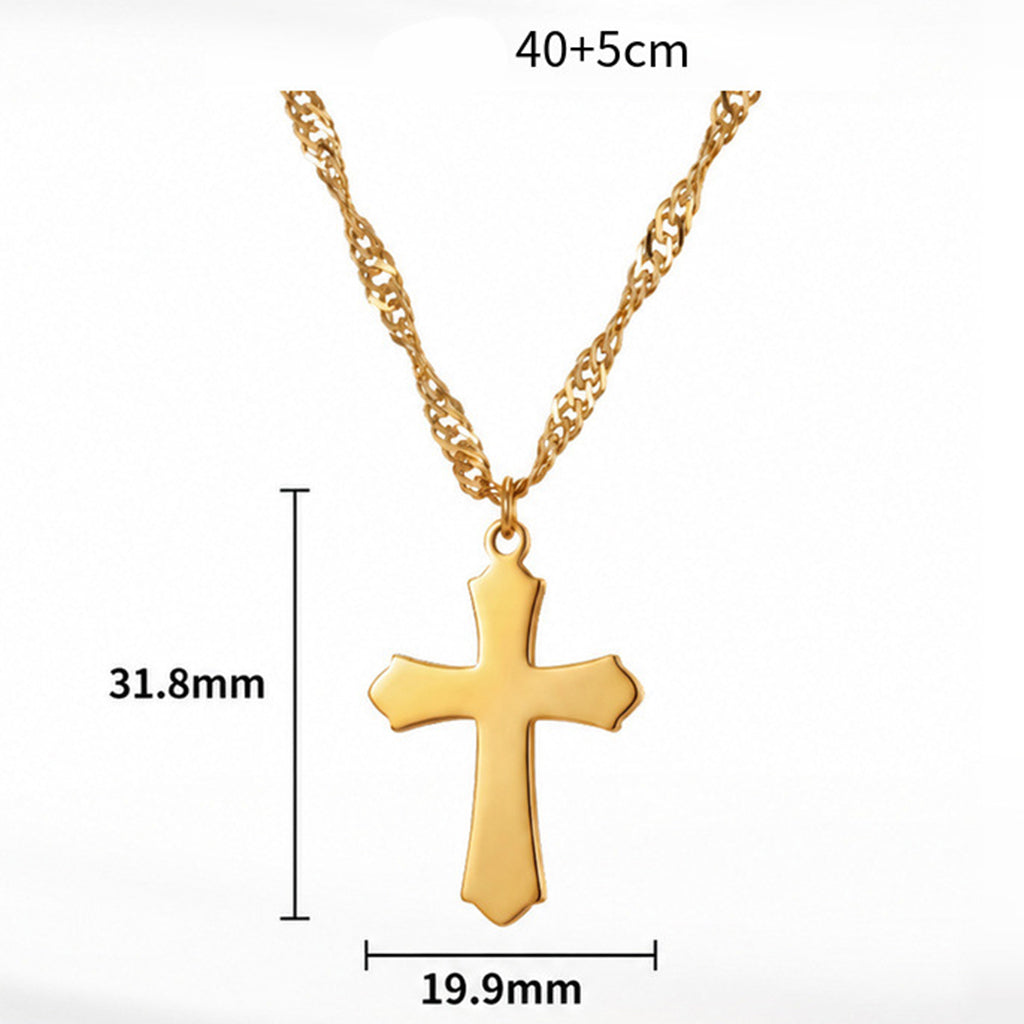 Stainless Steel Plain Cross Curb Chain Necklace, Polished Smooth Solid Cross Pendant, Classic Thick Curb Chain Religious Minimalist Necklace