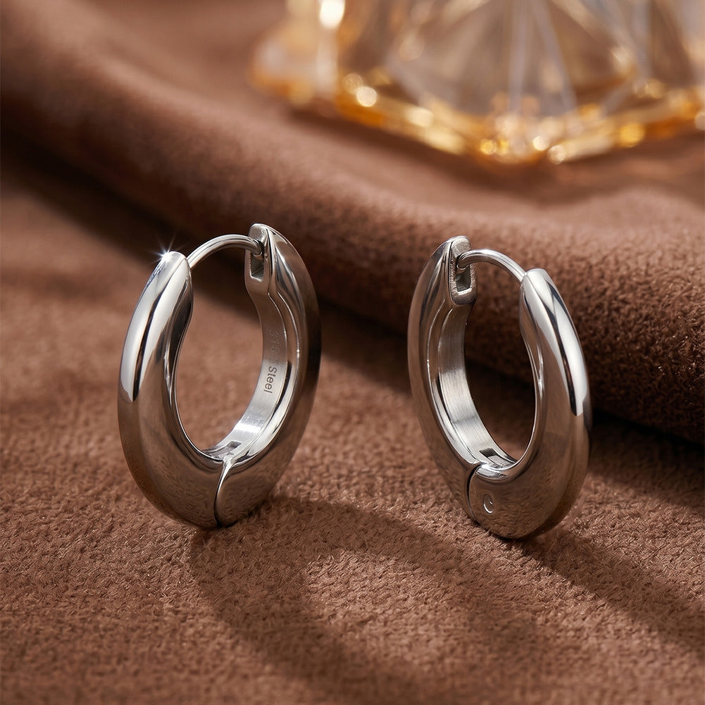 316 Stainless Steel Wide Flat Chunky Huggie Hoop Earrings, Thick Curved Band, Highly Polished Mirror Surface, Hinged Snap Lock, Bold Minimalist C-shaped Hoop Earrings