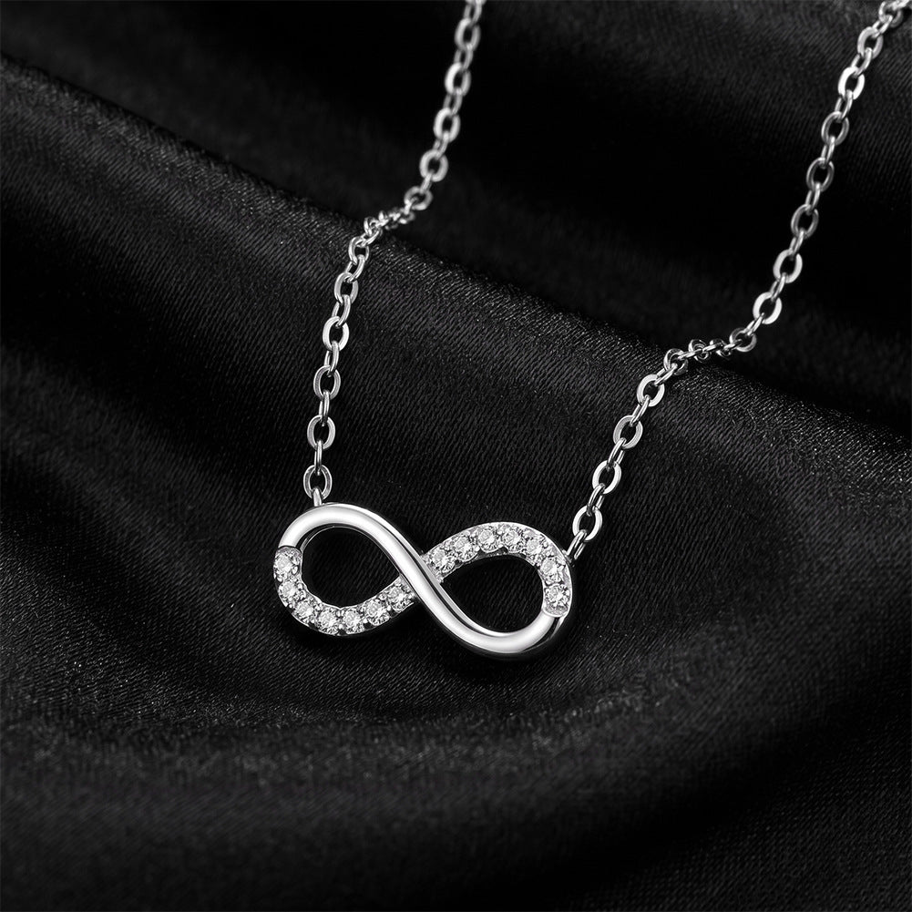 316 Stainless Steel Paved Micro CZ Infinity Symbol Necklace, Fully Encrusted Sparkling Cubic Zirconia, Polished Delicate Cable Chain