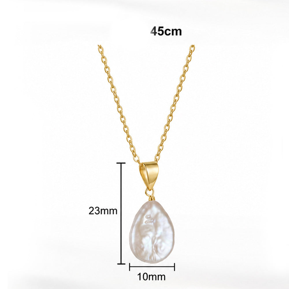 S925 Sterling Silver Teardrop Baroque Pearl Pendant Necklace, Natural Organic Shaped Freshwater Pearl with Smooth Lustrous Surface