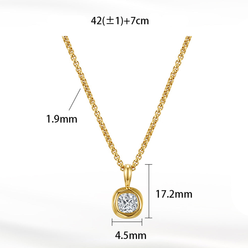 Stainless Steel Cushion Cut Cubic Zirconia Necklace, Brilliant Cushion CZ Stone with Bright Sparkle Bezel Set in Soft Round Silver Setting