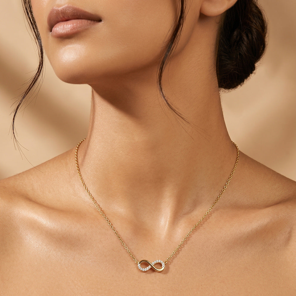 316 Stainless Steel Paved Micro CZ Infinity Symbol Necklace, Fully Encrusted Sparkling Cubic Zirconia, Polished Delicate Cable Chain