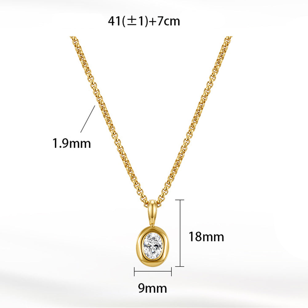 Stainless Steel Oval Cubic Zirconia Pendant Necklace, Shining Oval Cut CZ Stone Bezel Set in Polished Smooth Silver Bezel