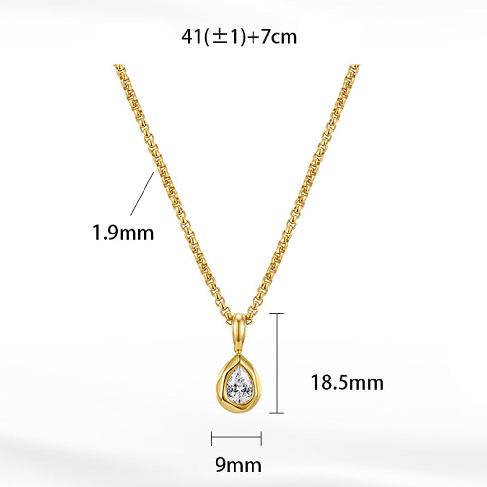 Stainless Steel Teardrop Cubic Zirconia Pendant Necklace, Sparkling Teardrop Cut CZ Stone Bezel Set in Smooth Silver Frame