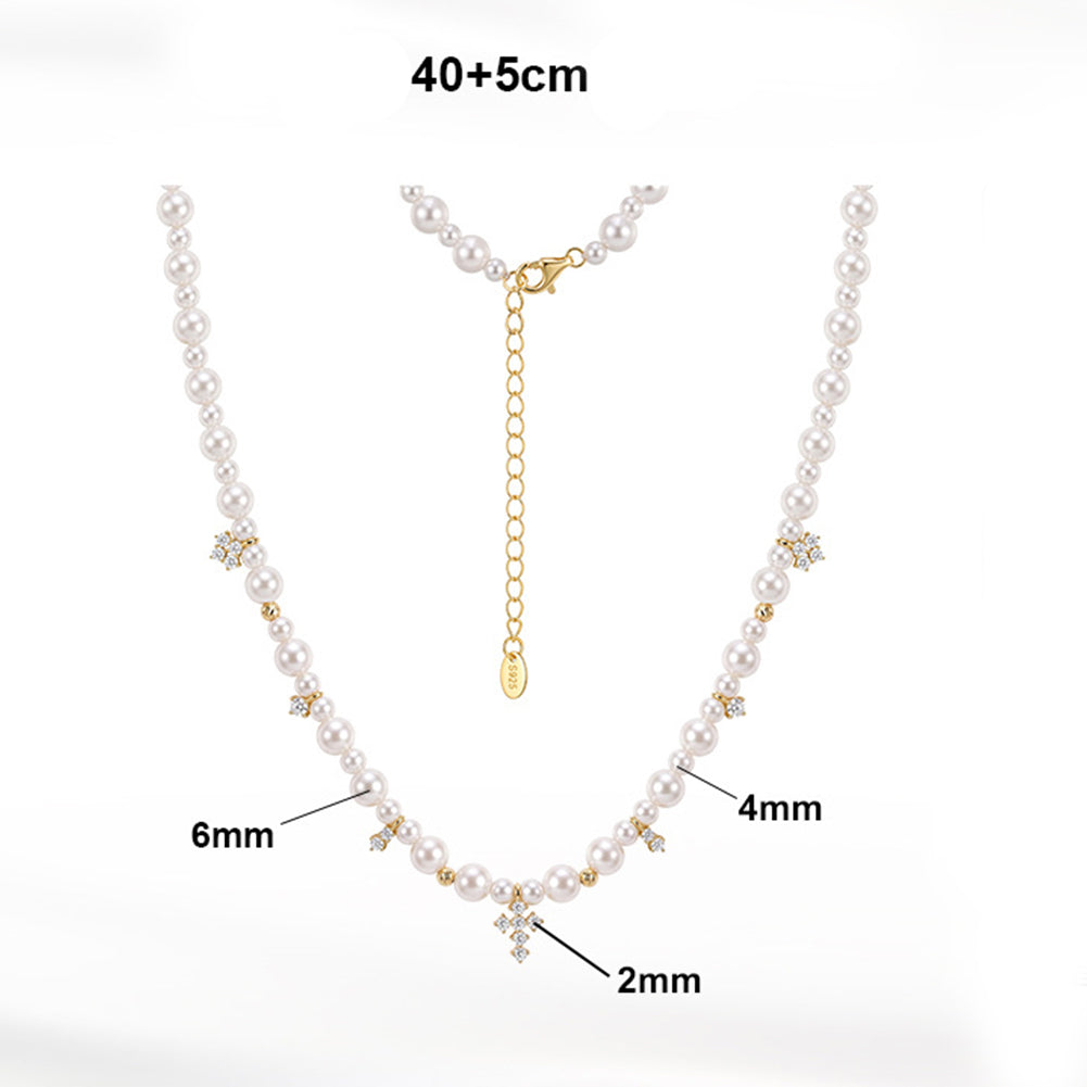 S925 Sterling Silver Graduated Grey Pearl Choker Necklace, Multi-Size Round Grey Pearls with Subtle Shimmer Accented with Tiny Sparkling Zircon
