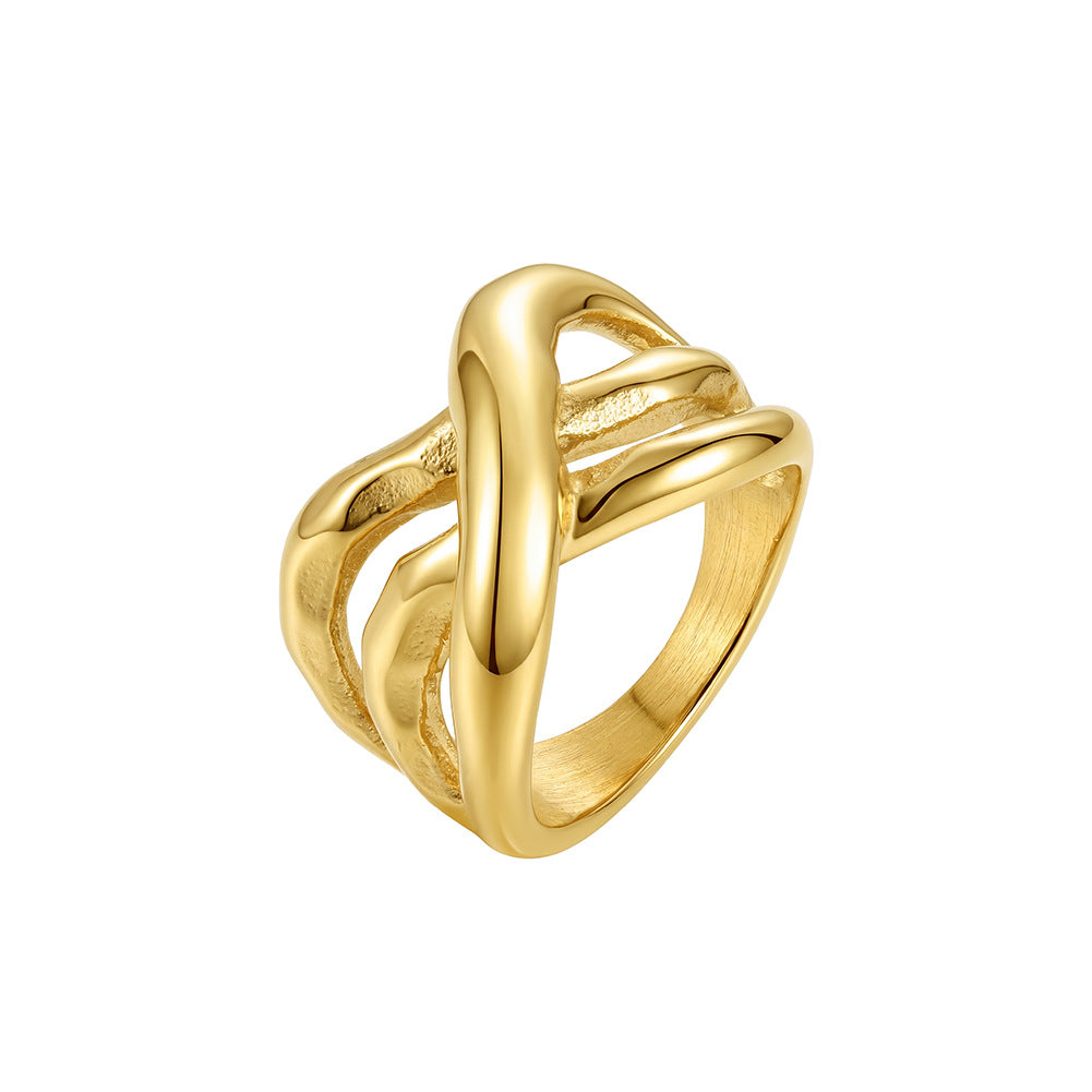 Stainless Steel Gold Plated Irregular Intertwined Open Statement Ring