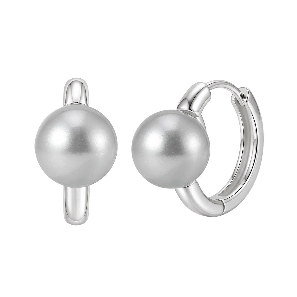 S925 Sterling Silver Single Pearl Huggie Hoop Earrings, Plump Round Pearl with Even Natural Lustre