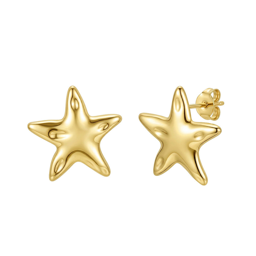 Stainless Steel Gold Plated Puffy Starfish Stud Earrings