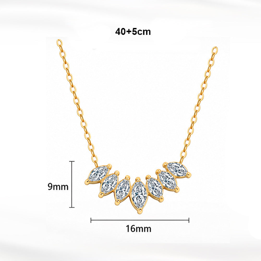Stainless Steel Marquise CZ Curve Necklace, Six Sparkling Marquise Cut Cubic Zirconia Arranged in V-Shape Pendant, Dainty Link Chain