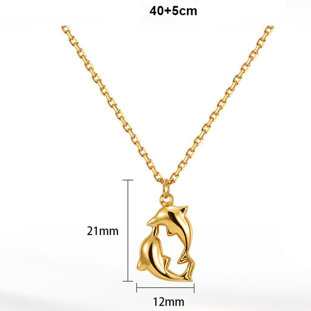 Stainless Steel Double Dolphin Pendant Necklace, Polished Intertwined Twin Dolphin Charm, Minimalist Ocean Animal Necklace