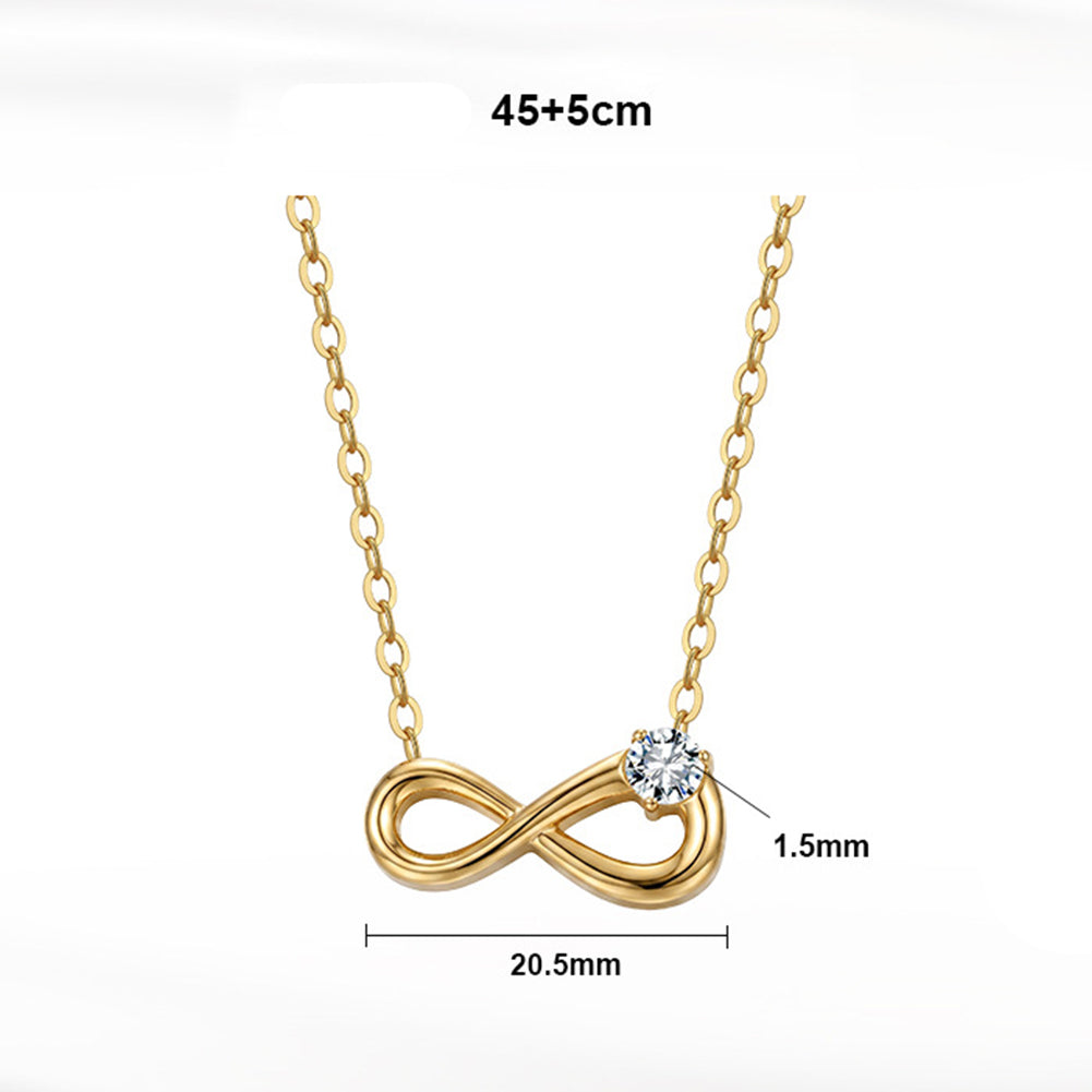 316 Stainless Steel Smooth Polished Infinity Pendant Necklace, Single Round Brilliant CZ Stone Setting, Minimalist Sleek Cable Chain