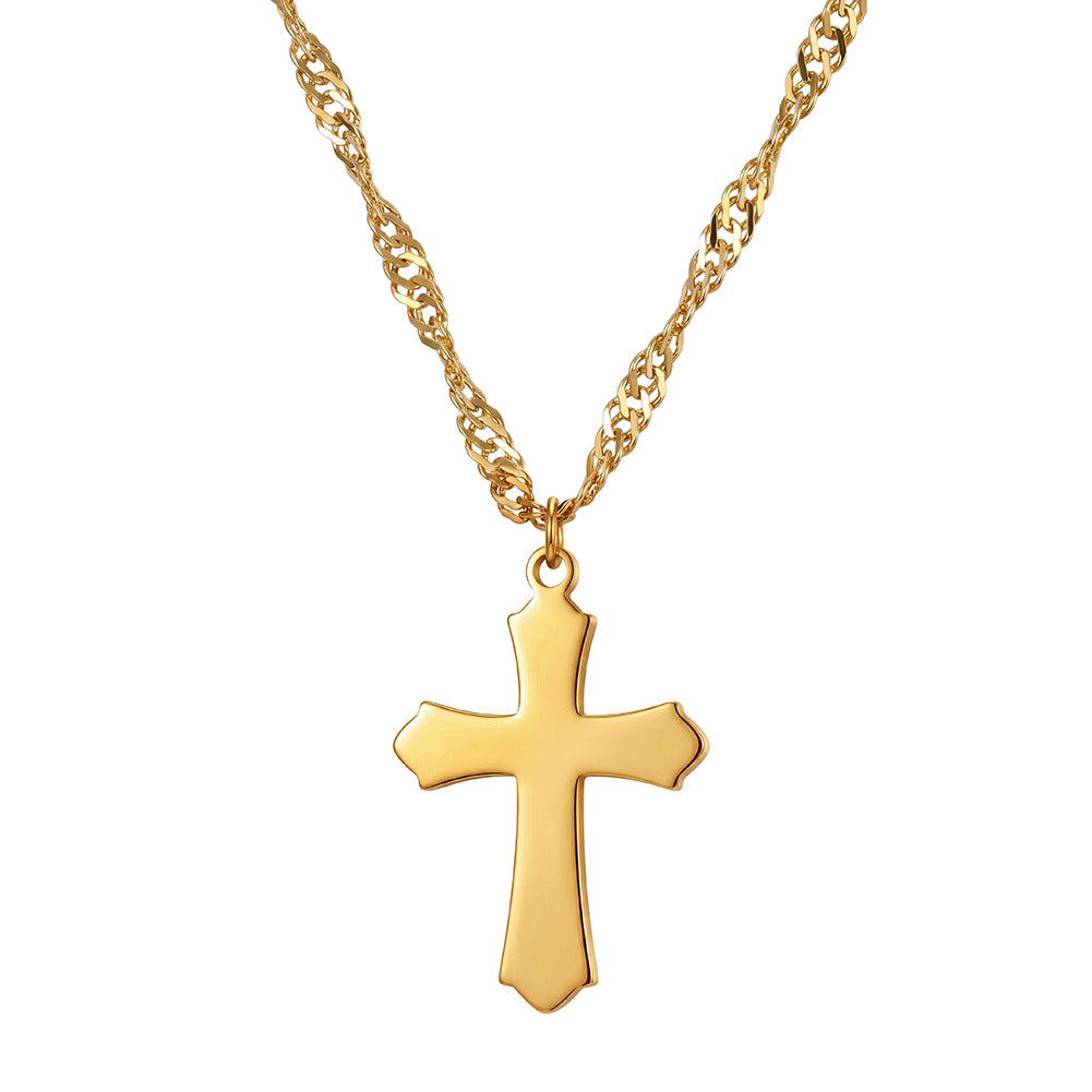 Stainless Steel Plain Cross Curb Chain Necklace, Polished Smooth Solid Cross Pendant, Classic Thick Curb Chain Religious Minimalist Necklace