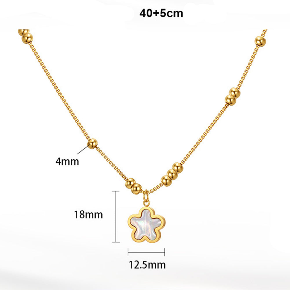 Stainless Steel Flower Mother of Pearl Box Chain Necklace, Five-Petal Flower Pendant with Shimmering Iridescent Mother of Pearl Inlay