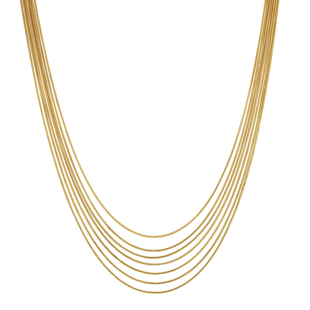 Stainless Steel Multi Layer Snake Chain Necklace, Six Strands Dainty Flat Snake Chain Minimalist Layering Necklace