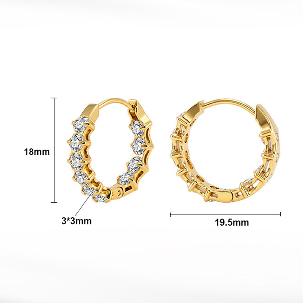 316 Stainless Steel Round Brilliant CZ Paved Huggie Hoop Earrings, Alternating Round Cubic Zirconia Prong Set, Hollow Open Frame Design, Hinged Snap Lock, Dainty Sparkling Inlaid Hoop Earrings