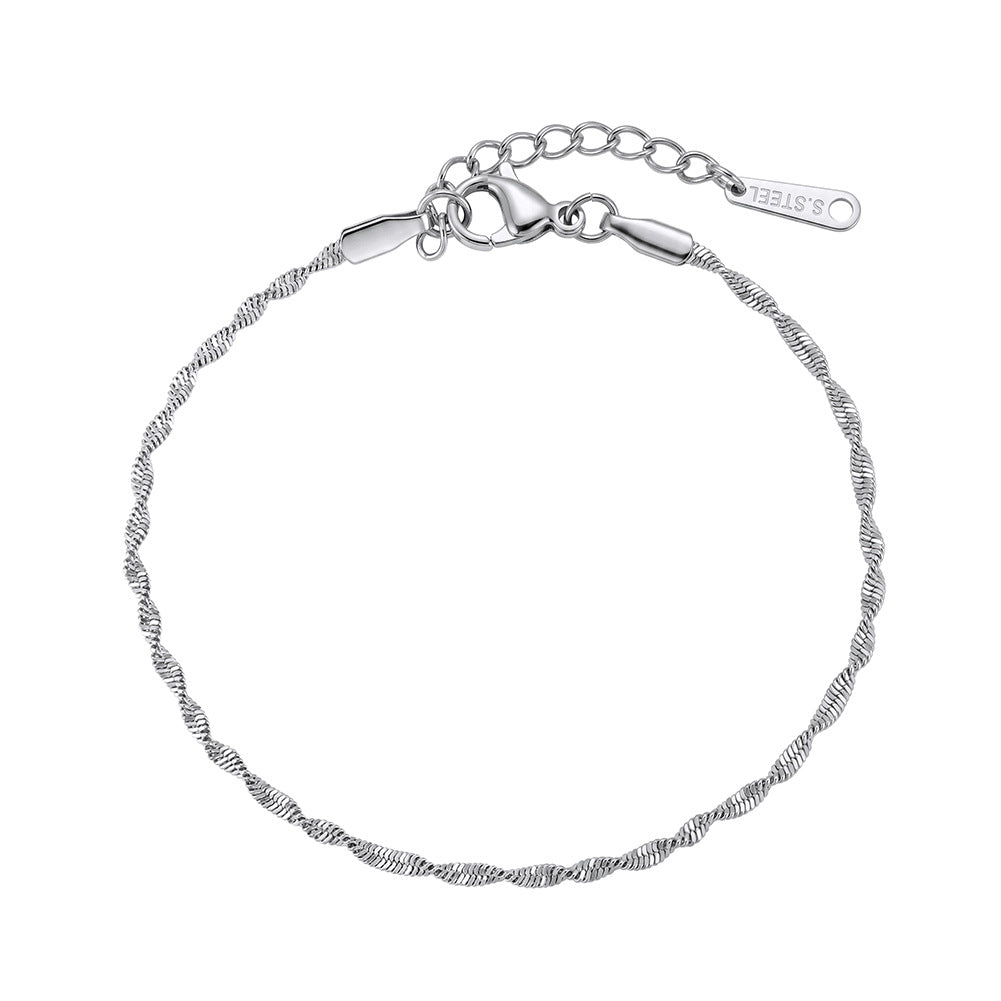 Stainless Steel Twisted Rope Chain Bracelet, Simple Shiny Adjustable Twist Chain Bracelet