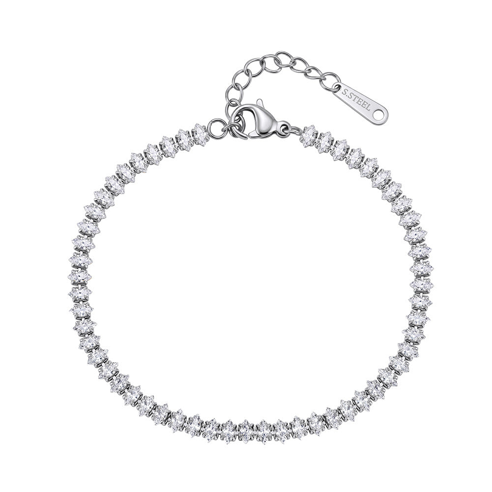 Stainless Steel Round CZ Tennis Bracelet, Sparkling Prong Set Round Cubic Zirconia Adjustable Bracelet