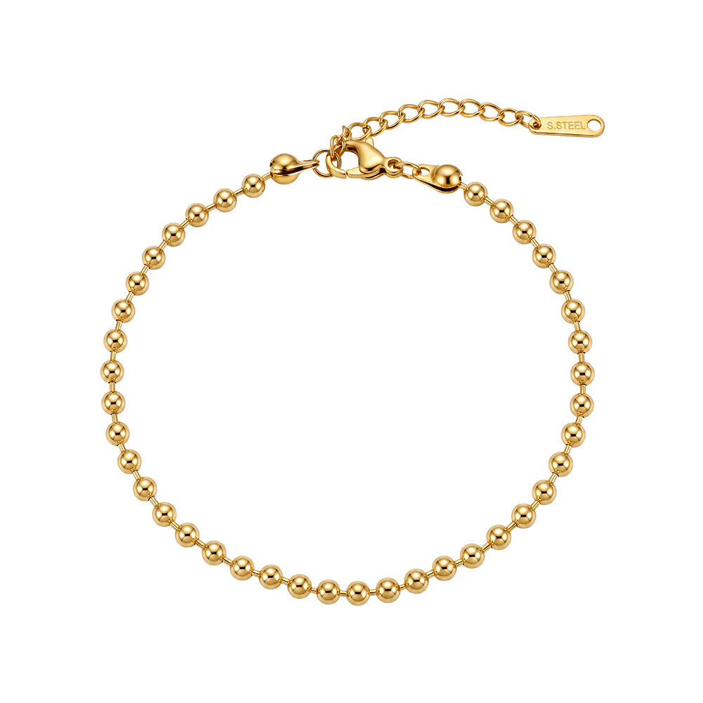 Stainless Steel Smooth Beaded Ball Chain Bracelet, Polished Round Bead Adjustable Stackable Bracelet