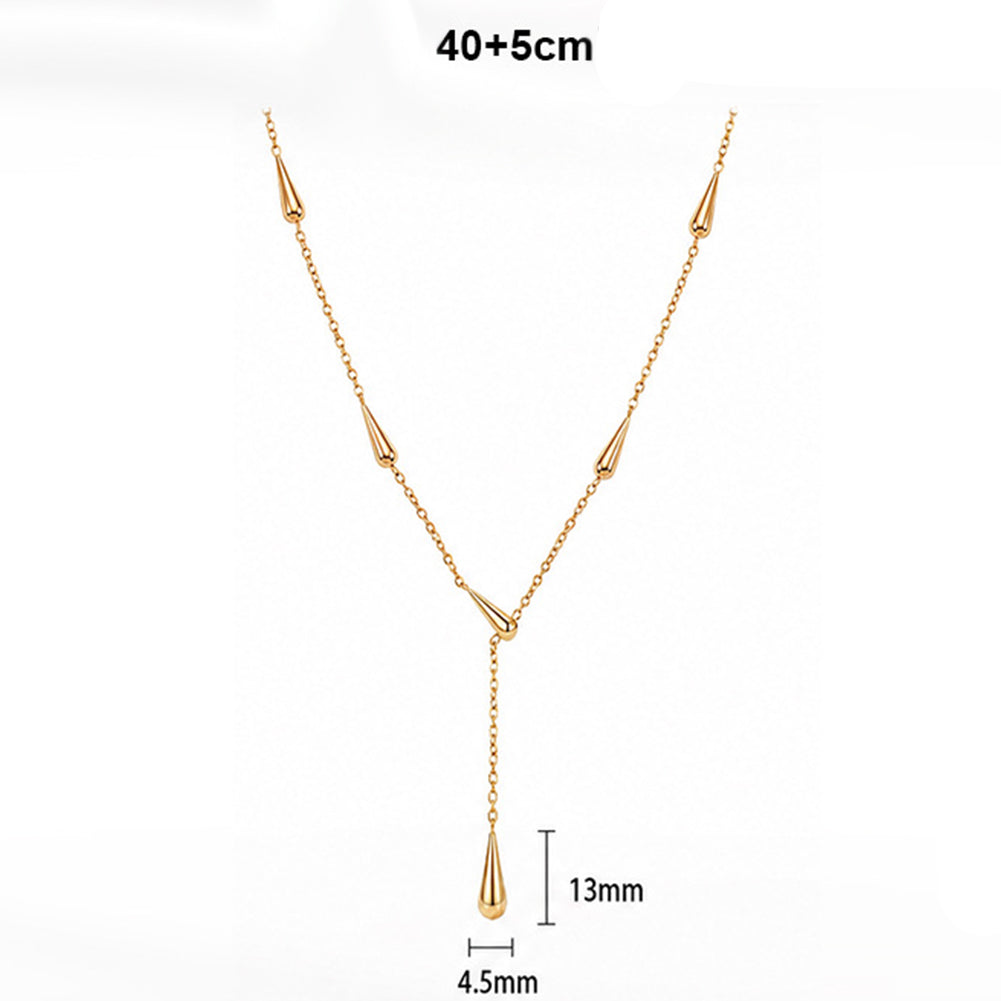 Stainless Steel Teardrop Y Drop Necklace, Multi Polished Teardrop Charms Station Y-Shaped Pendant Necklace on Dainty Cable Chain