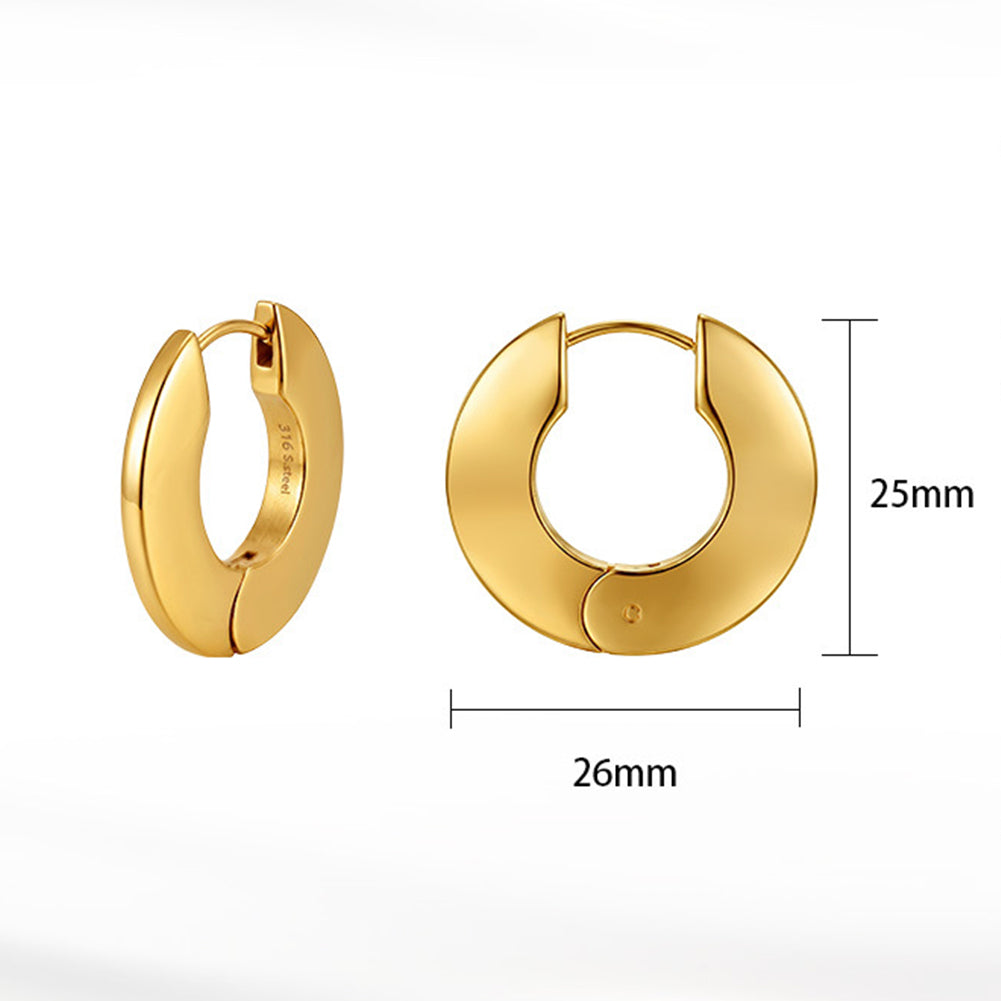 316 Stainless Steel Wide Flat Chunky Huggie Hoop Earrings, Thick Curved Band, Highly Polished Mirror Surface, Hinged Snap Lock, Bold Minimalist C-shaped Hoop Earrings