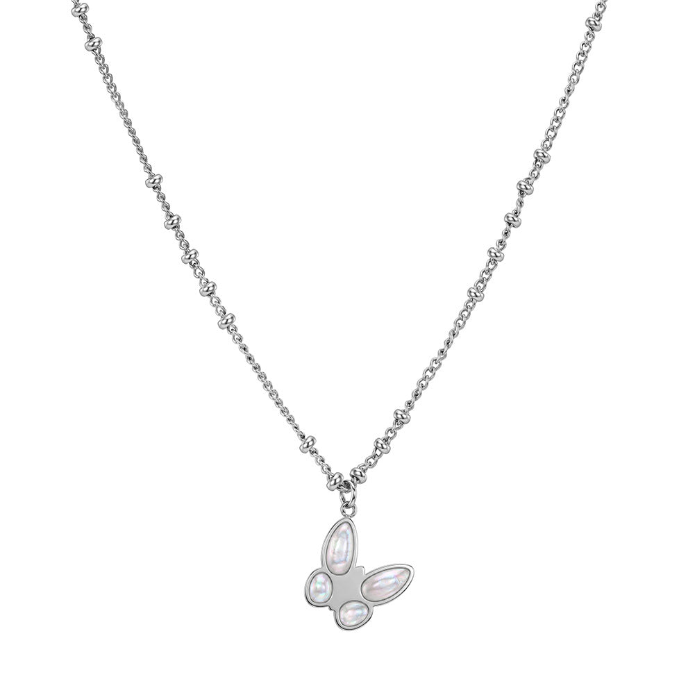 Stainless Steel Butterfly Mother of Pearl Necklace, Butterfly Pendant with Lustrous Iridescent Mother of Pearl Inlaid on Wings