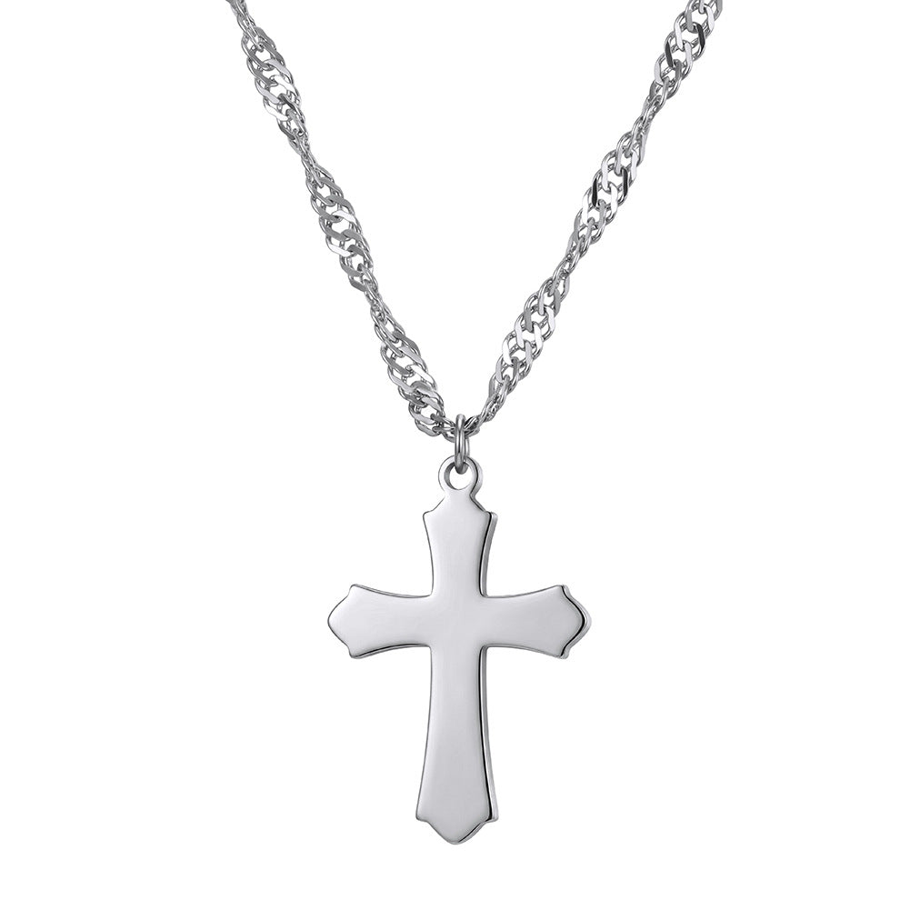Stainless Steel Plain Cross Curb Chain Necklace, Polished Smooth Solid Cross Pendant, Classic Thick Curb Chain Religious Minimalist Necklace