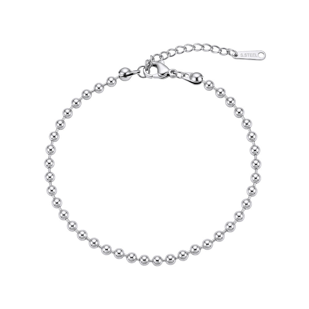 Stainless Steel Smooth Beaded Ball Chain Bracelet, Polished Round Bead Adjustable Stackable Bracelet