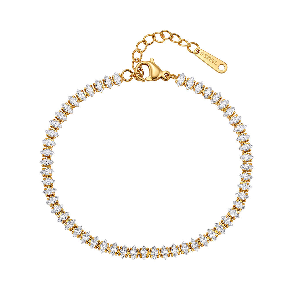 Stainless Steel Round CZ Tennis Bracelet, Sparkling Prong Set Round Cubic Zirconia Adjustable Bracelet
