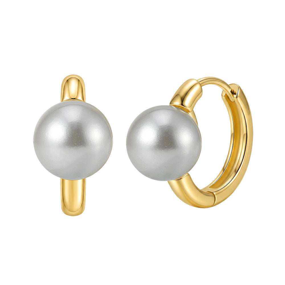 S925 Sterling Silver Single Pearl Huggie Hoop Earrings, Plump Round Pearl with Even Natural Lustre
