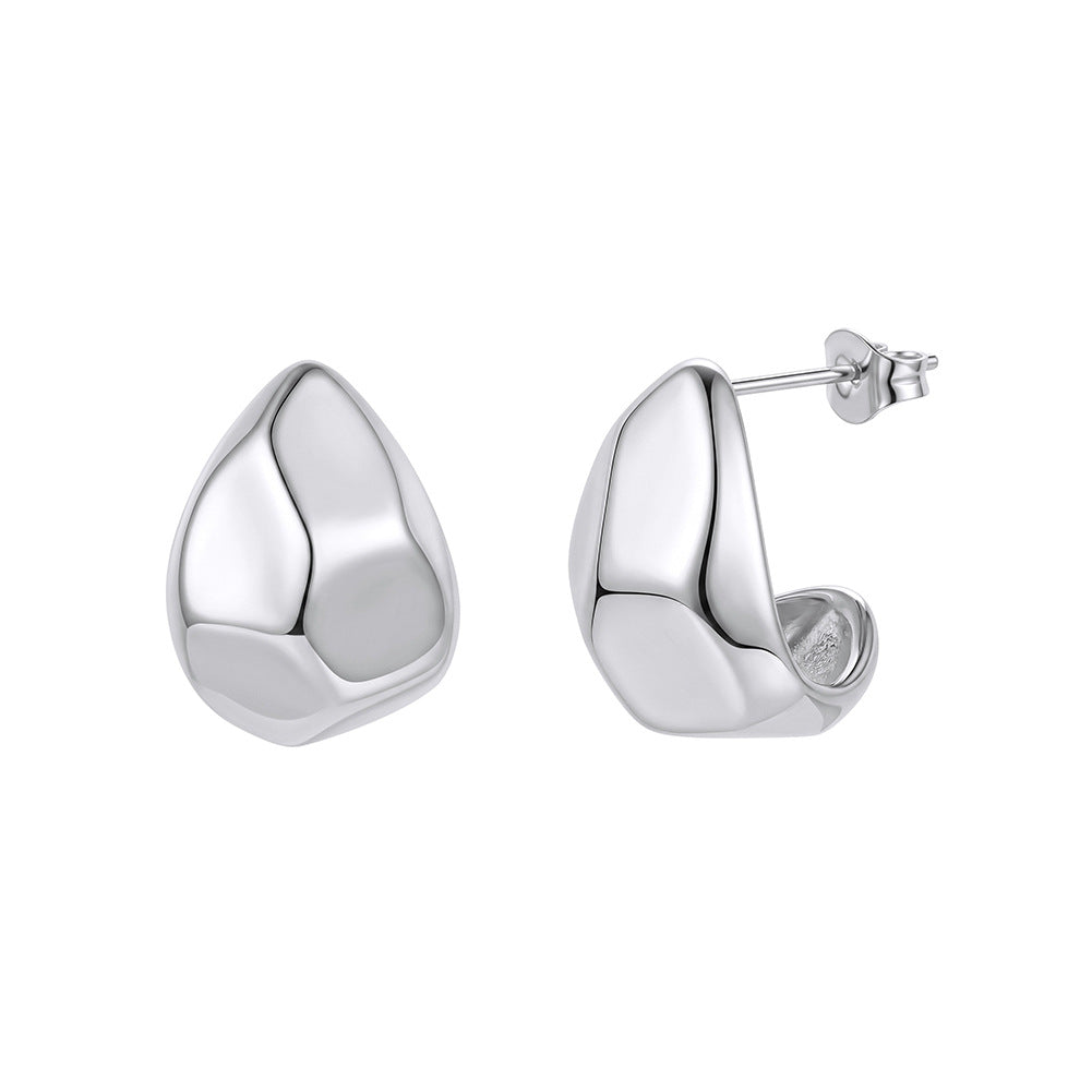 Stainless Steel Irregular Teardrop Chunky Huggie Stud Earrings