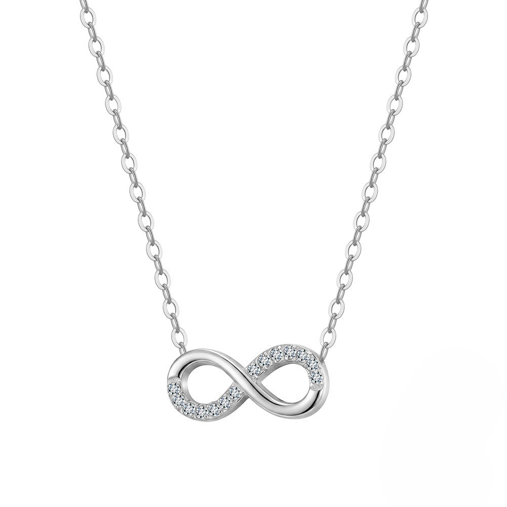 316 Stainless Steel Paved Micro CZ Infinity Symbol Necklace, Fully Encrusted Sparkling Cubic Zirconia, Polished Delicate Cable Chain