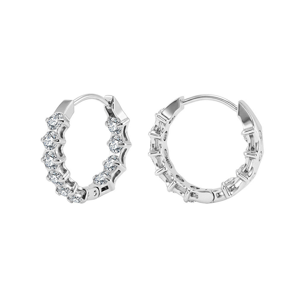 316 Stainless Steel Round Brilliant CZ Paved Huggie Hoop Earrings, Alternating Round Cubic Zirconia Prong Set, Hollow Open Frame Design, Hinged Snap Lock, Dainty Sparkling Inlaid Hoop Earrings