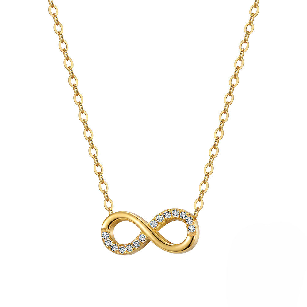 316 Stainless Steel Paved Micro CZ Infinity Symbol Necklace, Fully Encrusted Sparkling Cubic Zirconia, Polished Delicate Cable Chain