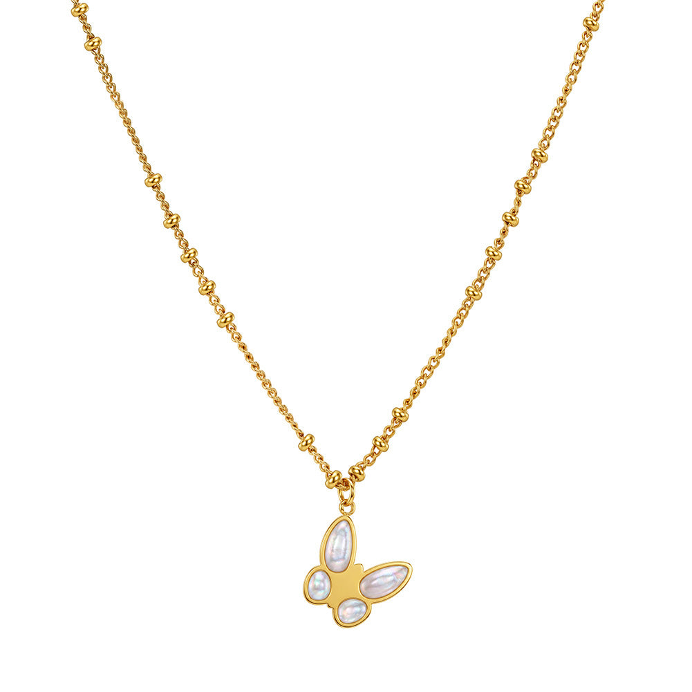 Stainless Steel Butterfly Mother of Pearl Necklace, Butterfly Pendant with Lustrous Iridescent Mother of Pearl Inlaid on Wings