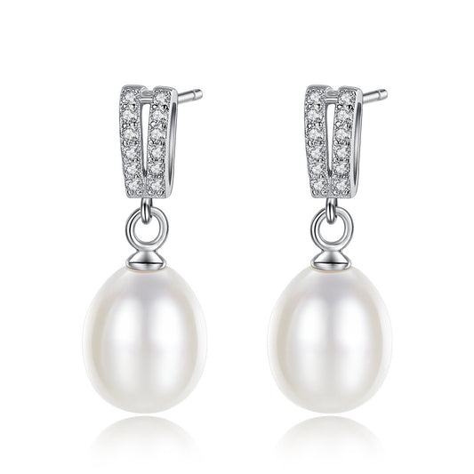 925 Sterling Silver Natural Pearl Drop Earrings Fashion Jewelry Gift for Women Girls