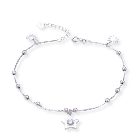 Tobillera de moda de doble capa con diseño de mariposa en plata de ley 925