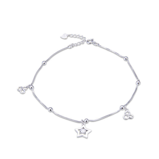 Tobillera de moda de doble capa con diseño de mariposa en plata de ley 925