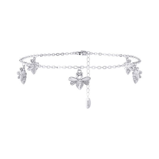925 Sterling Silver Bees Fashion Anklet