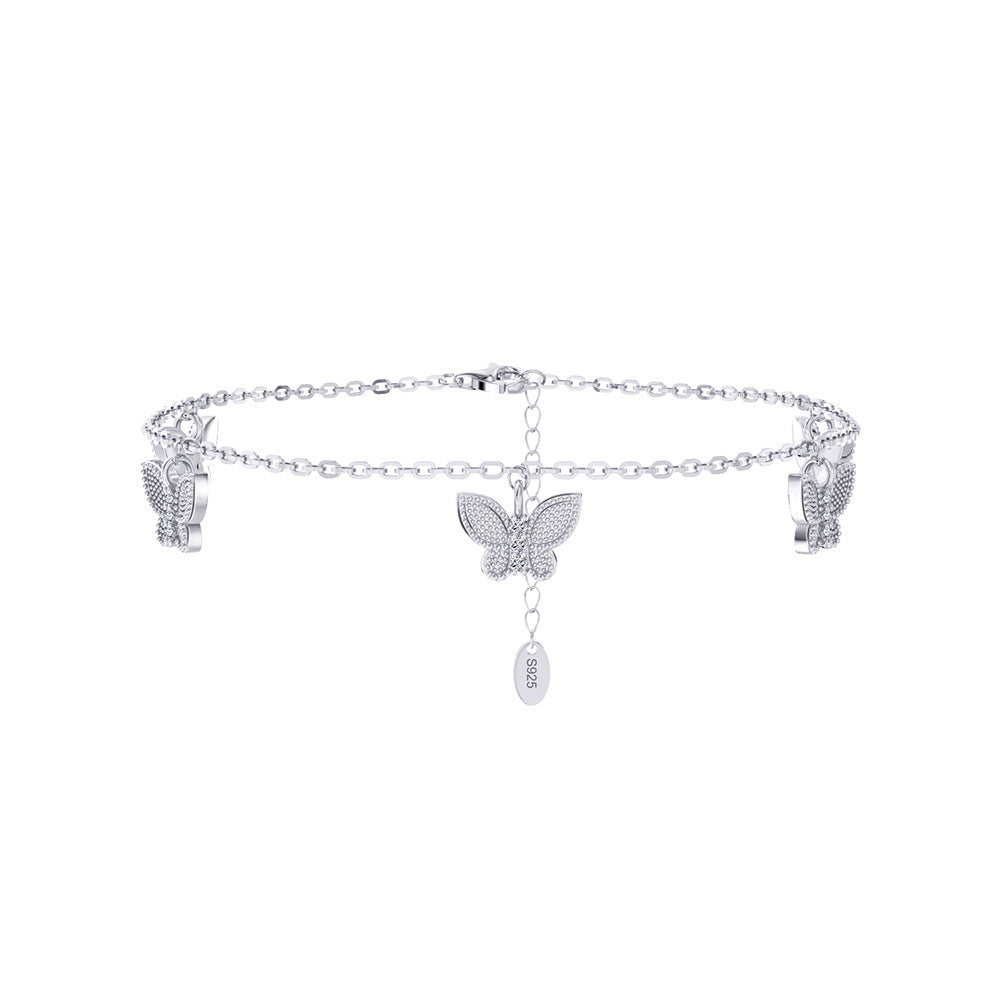 925 Sterling Silver Butterflies Fashion Anklet