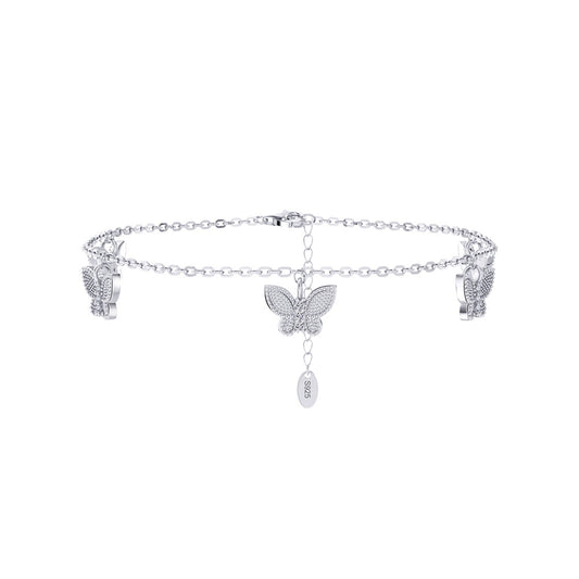 925 Sterling Silver Butterflies Fashion Anklet