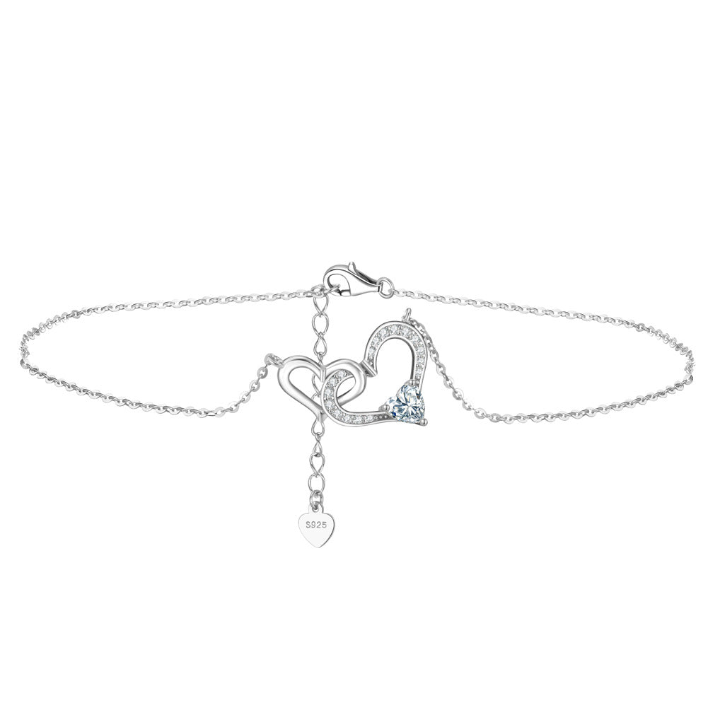 925 Sterling Silver Heart Fashion Anklet