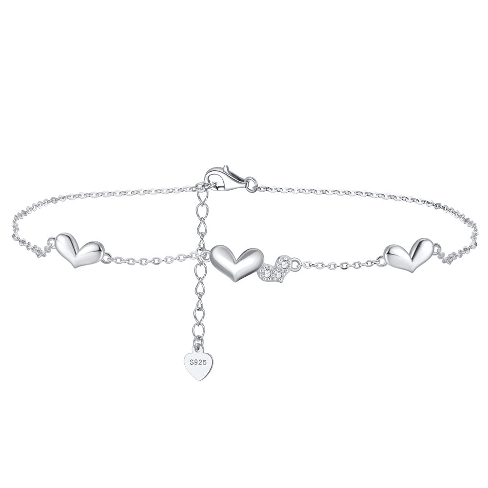 925 Sterling Silver Heart Fashion Anklet